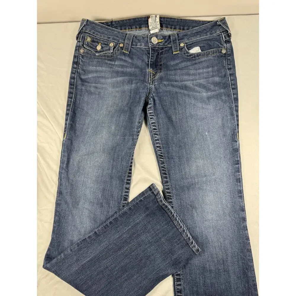 True Religion World Tour Straight Jeans Mens 33x32 Made In USA Medium Wash Denim